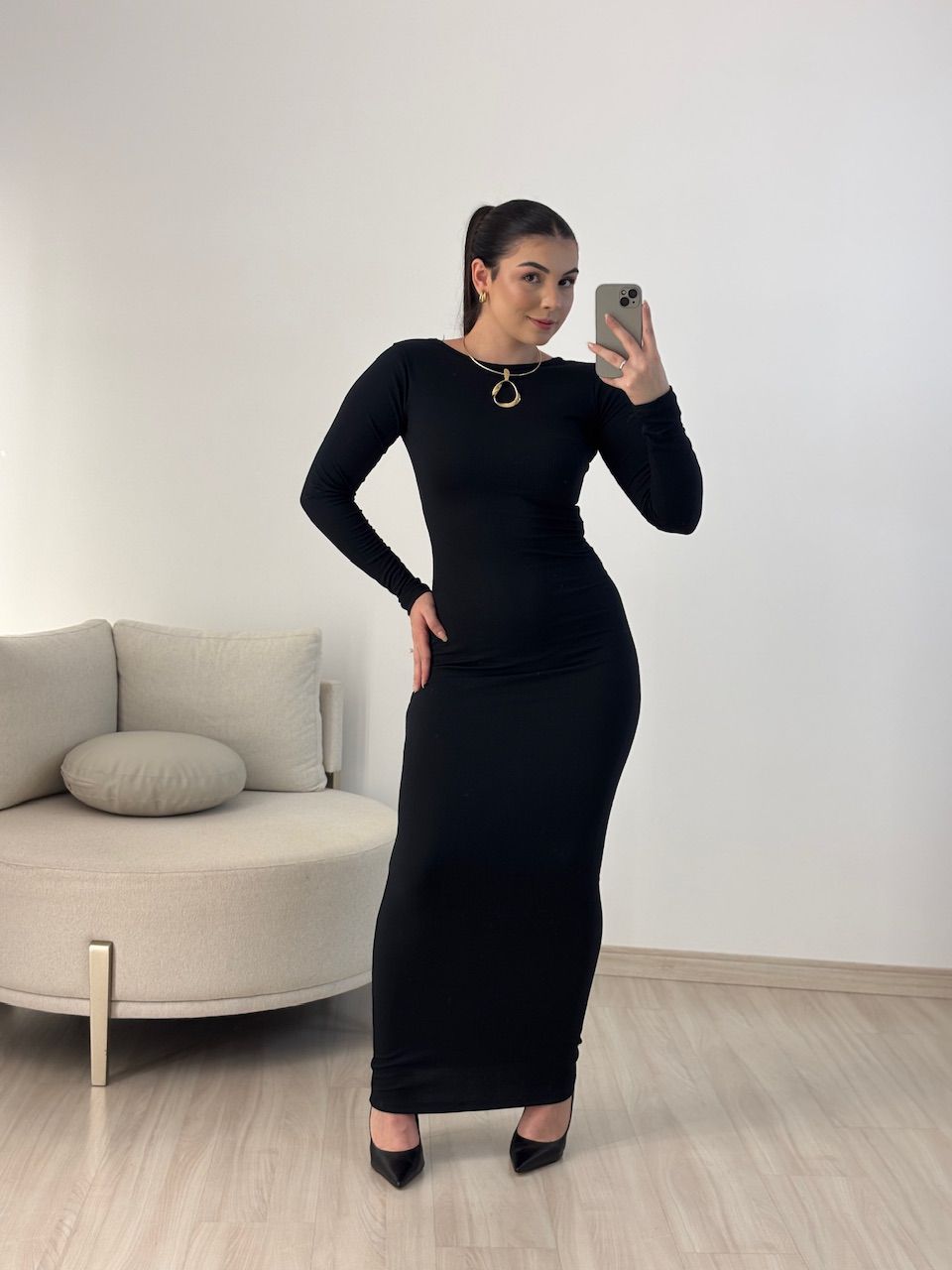 VESTIDO ATLANTA CANELADO PRETO - 0064120032 - CAROLLA FERRARO
