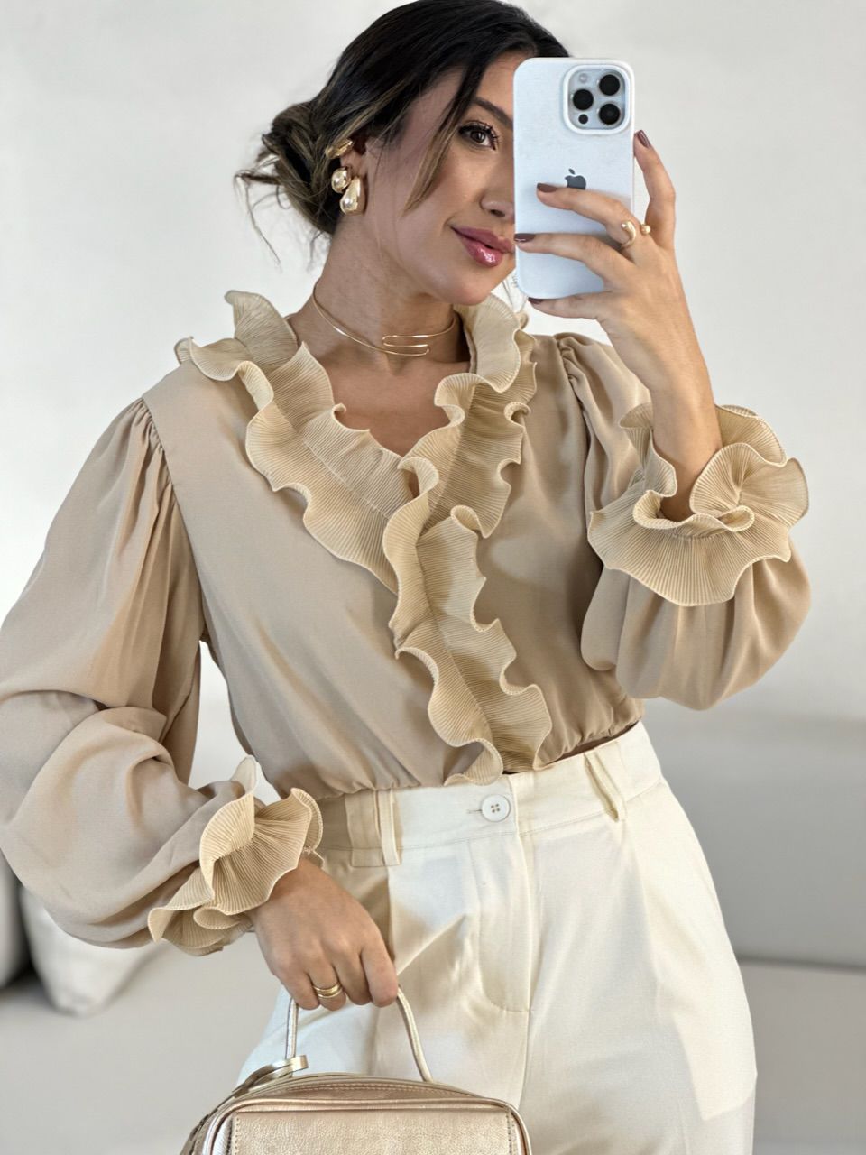 BLUSA ISABEL BABADOS Nude - 0055140049 - CAROLLA FERRARO