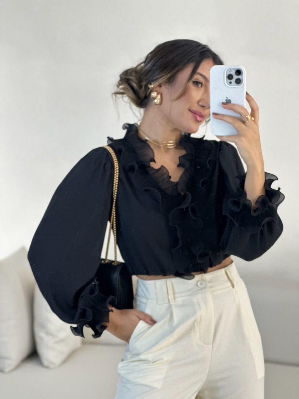 BLUSA ISABEL BABADOS Preta