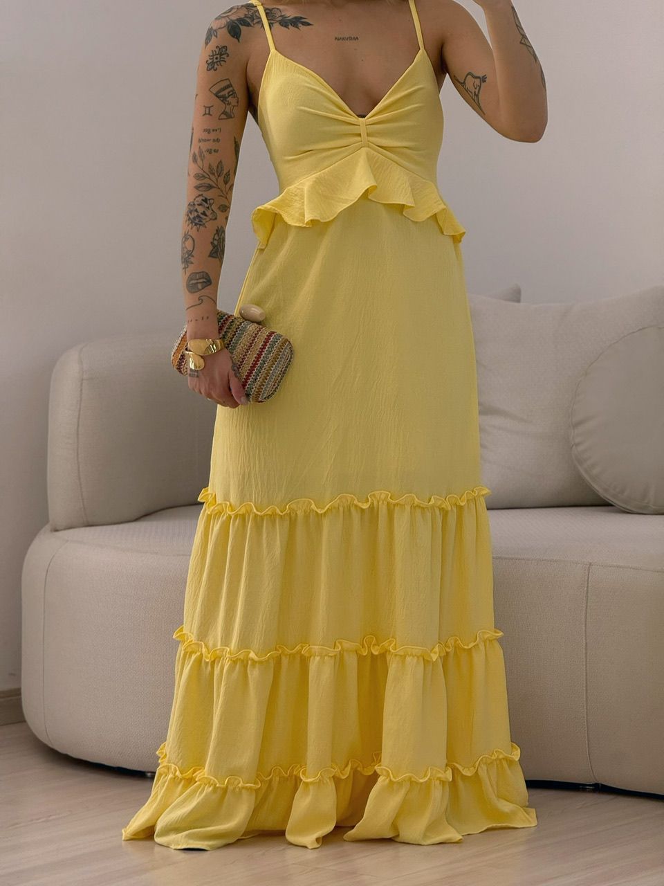 VESTIDO SAFIRA LONGO AMARELO MANTEIGA