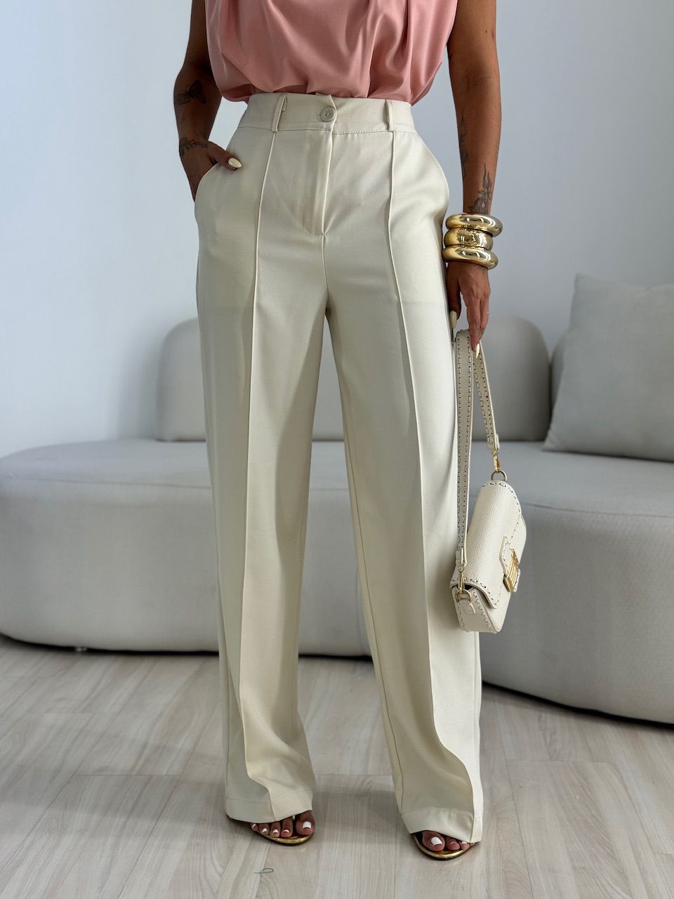 CALÇA ANIE PANTALONA AREIA - 0068870110 - CAROLLA FERRARO