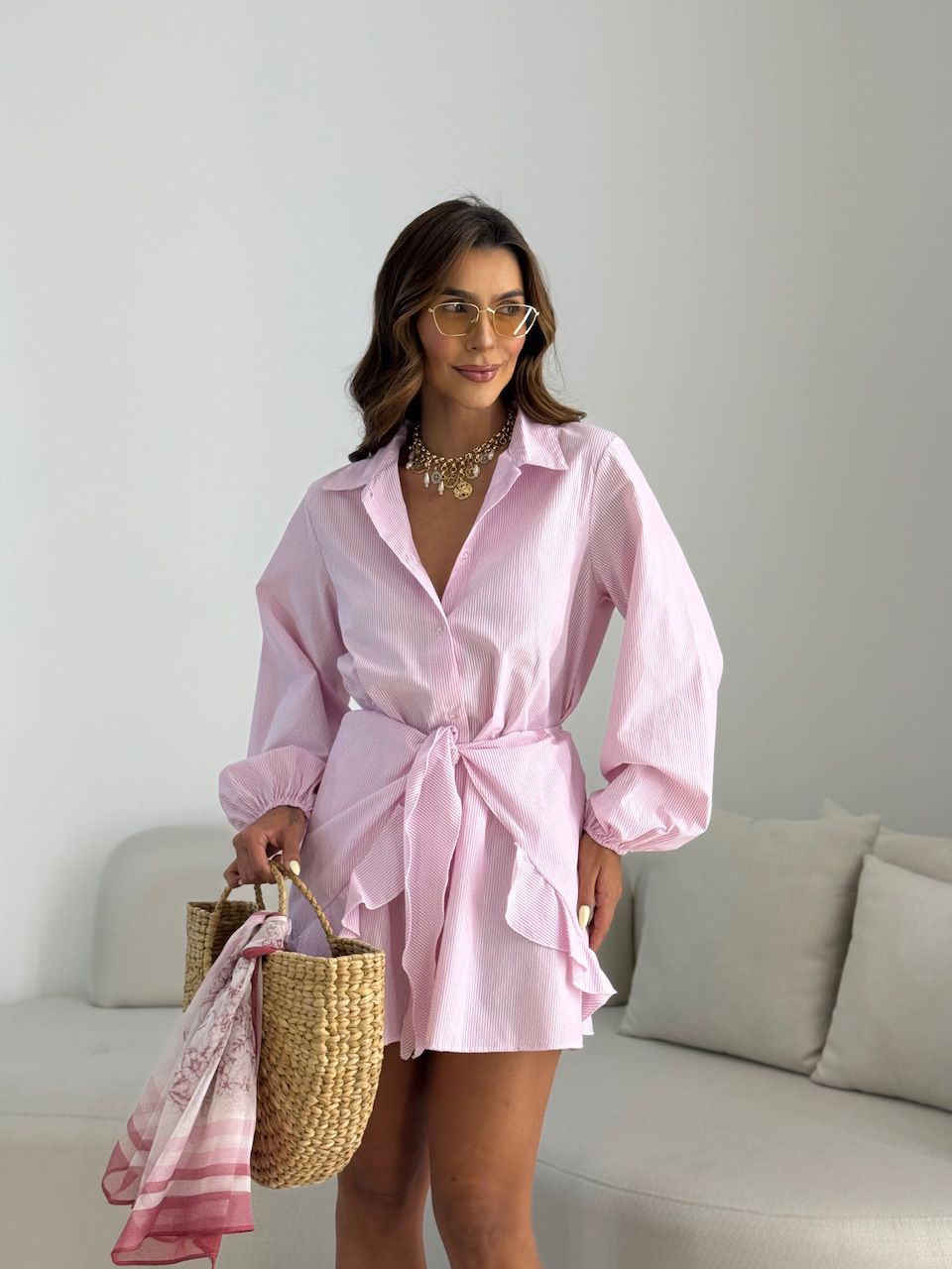 CAMISA VALENTINA LISTRADA ROSA - 0068830031 - CAROLLA FERRARO