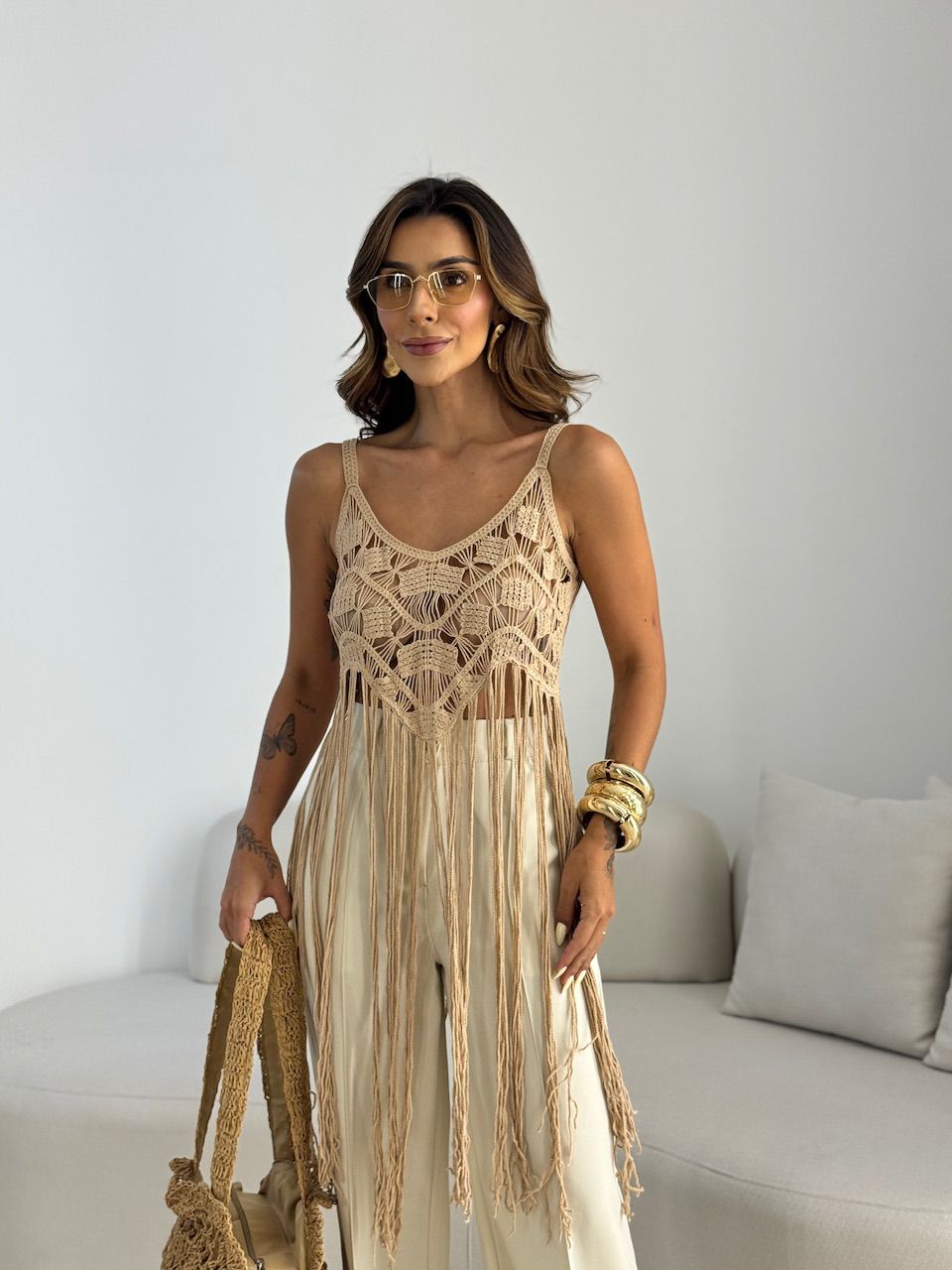 CROPPED JANE CROCHÊ NUDE - 0068790049 - CAROLLA FERRARO