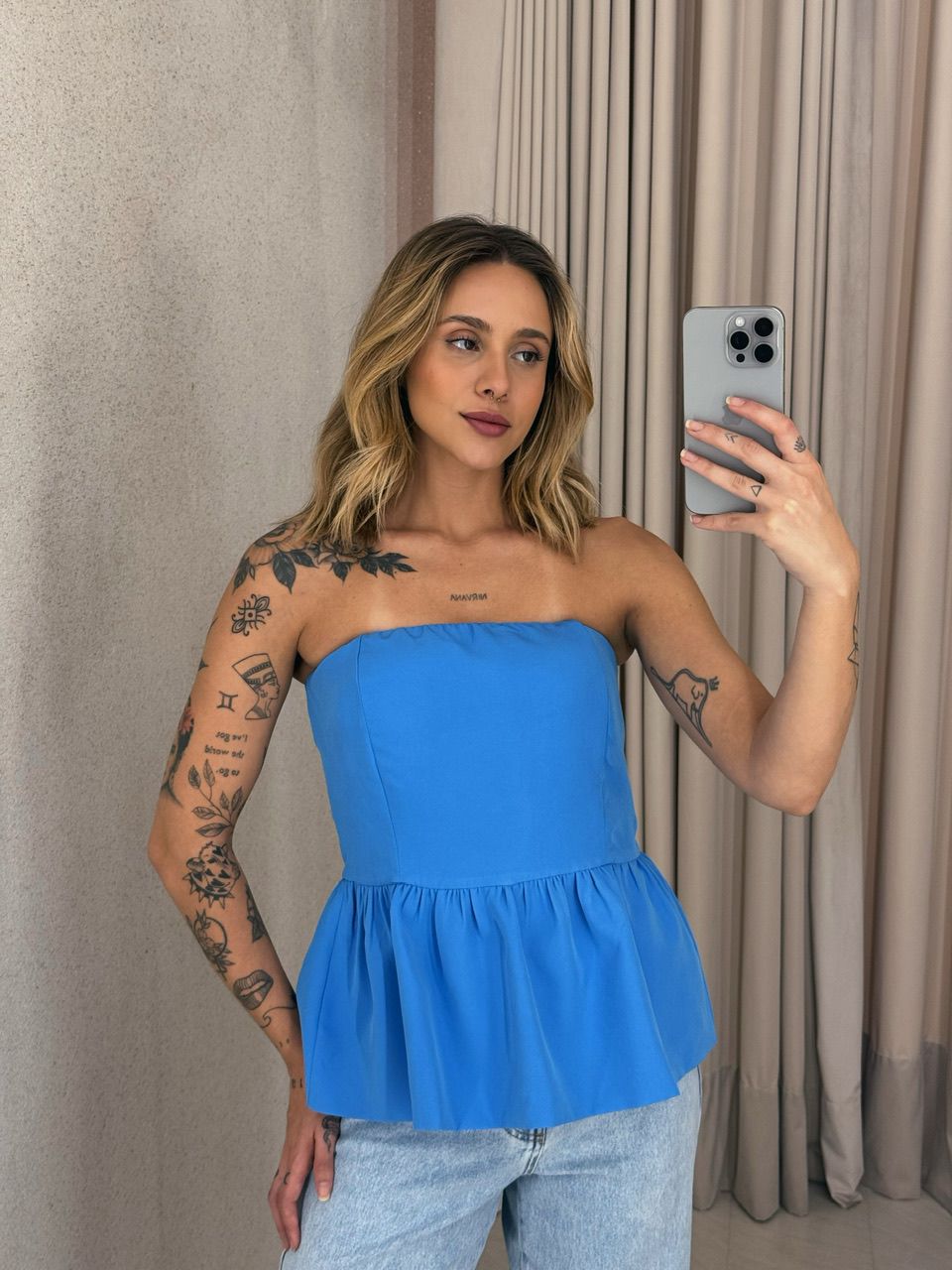 BLUSA EVA TOMARA QUE CAIA azul - 0057100109 - CAROLLA FERRARO