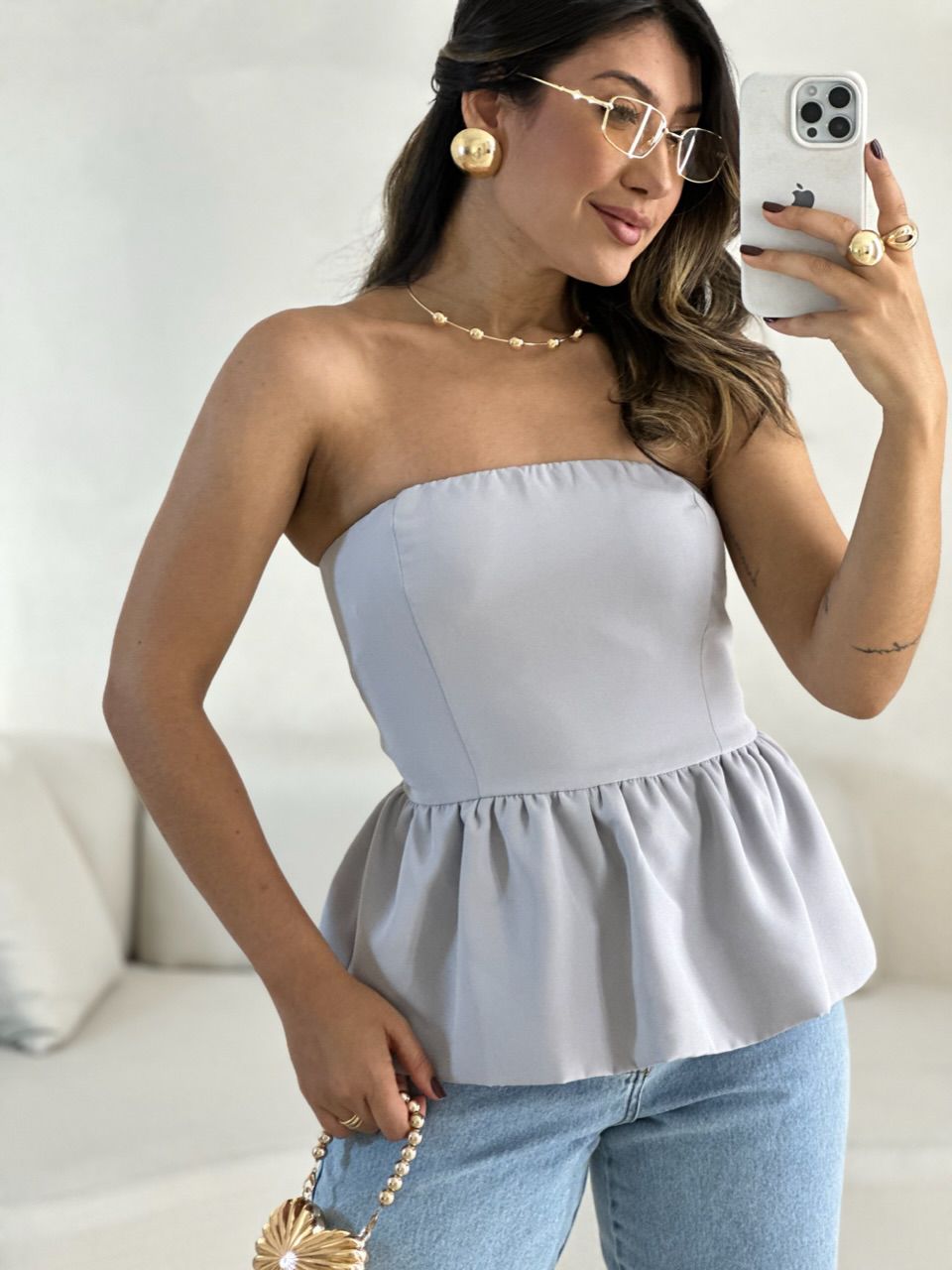 BLUSA EVA TOMARA QUE CAIA Cinza - 0057100091 - CAROLLA FERRARO