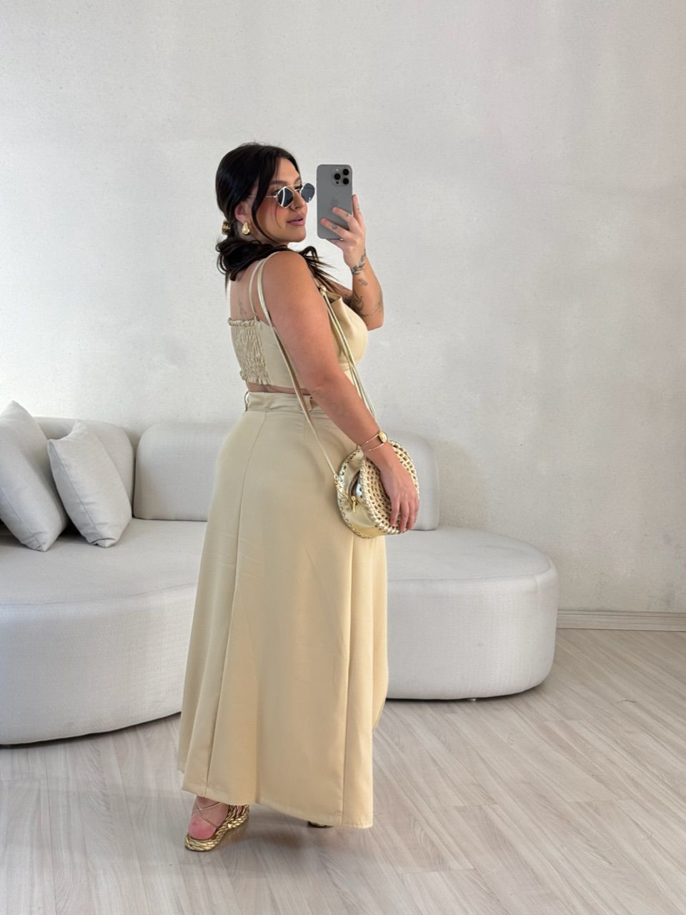 CONJUNTO FELISIA TOP SAIA MIDI Areia