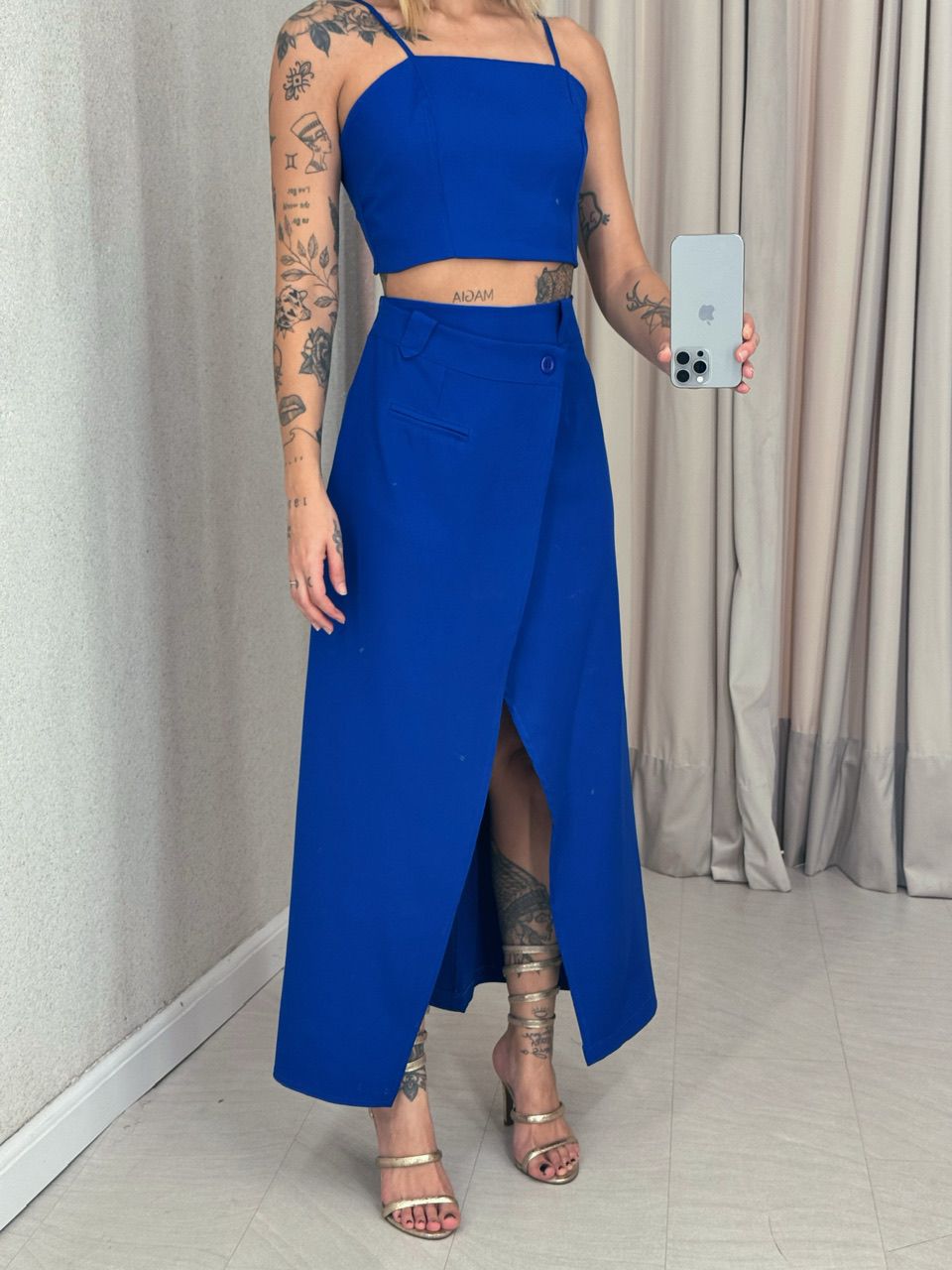 CONJUNTO FELISIA TOP SAIA MIDI azul
