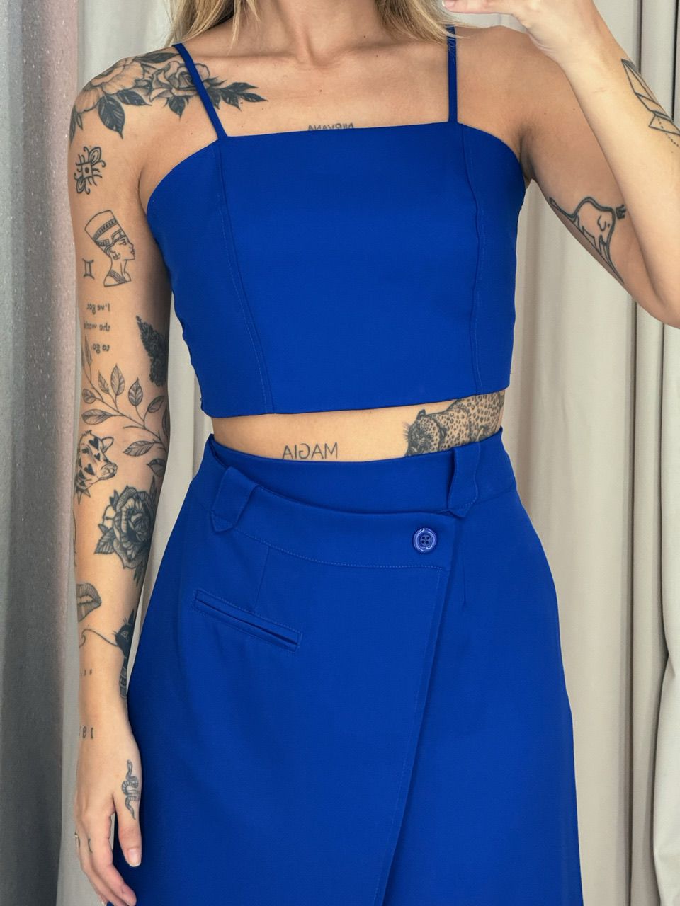 CONJUNTO FELISIA TOP SAIA MIDI azul