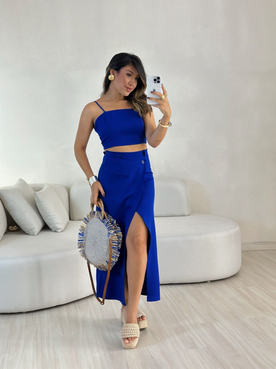 CONJUNTO FELISIA TOP SAIA MIDI azul