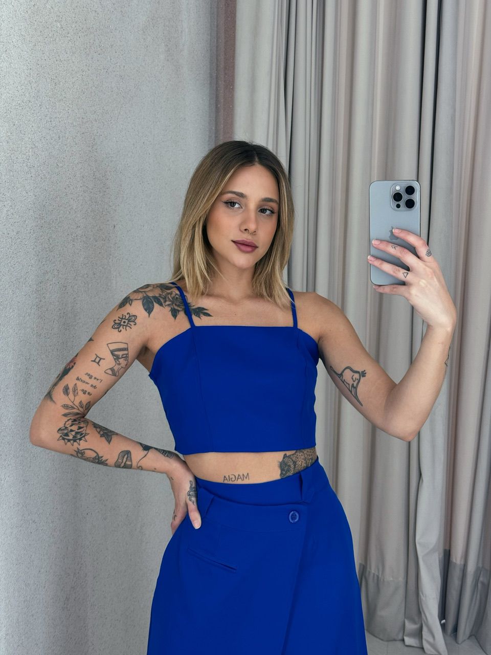 CONJUNTO FELISIA TOP SAIA MIDI azul