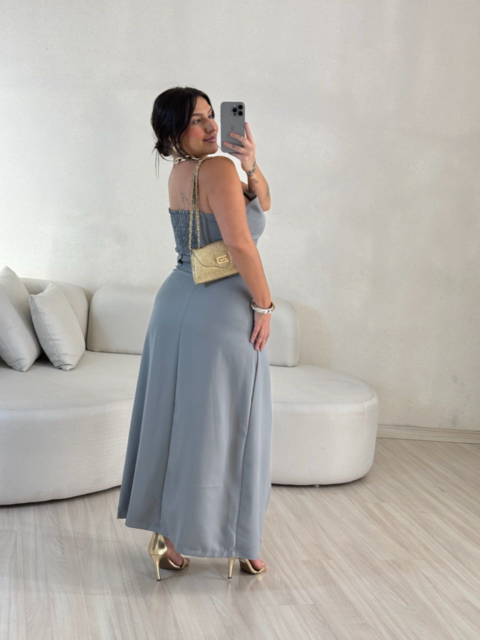 CONJUNTO FELISIA TOP SAIA MIDI Cinza