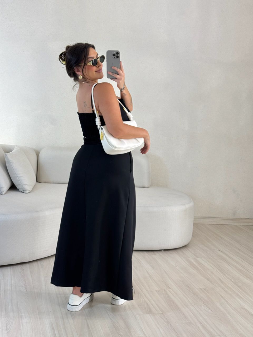 CONJUNTO FELISIA TOP SAIA MIDI preto
