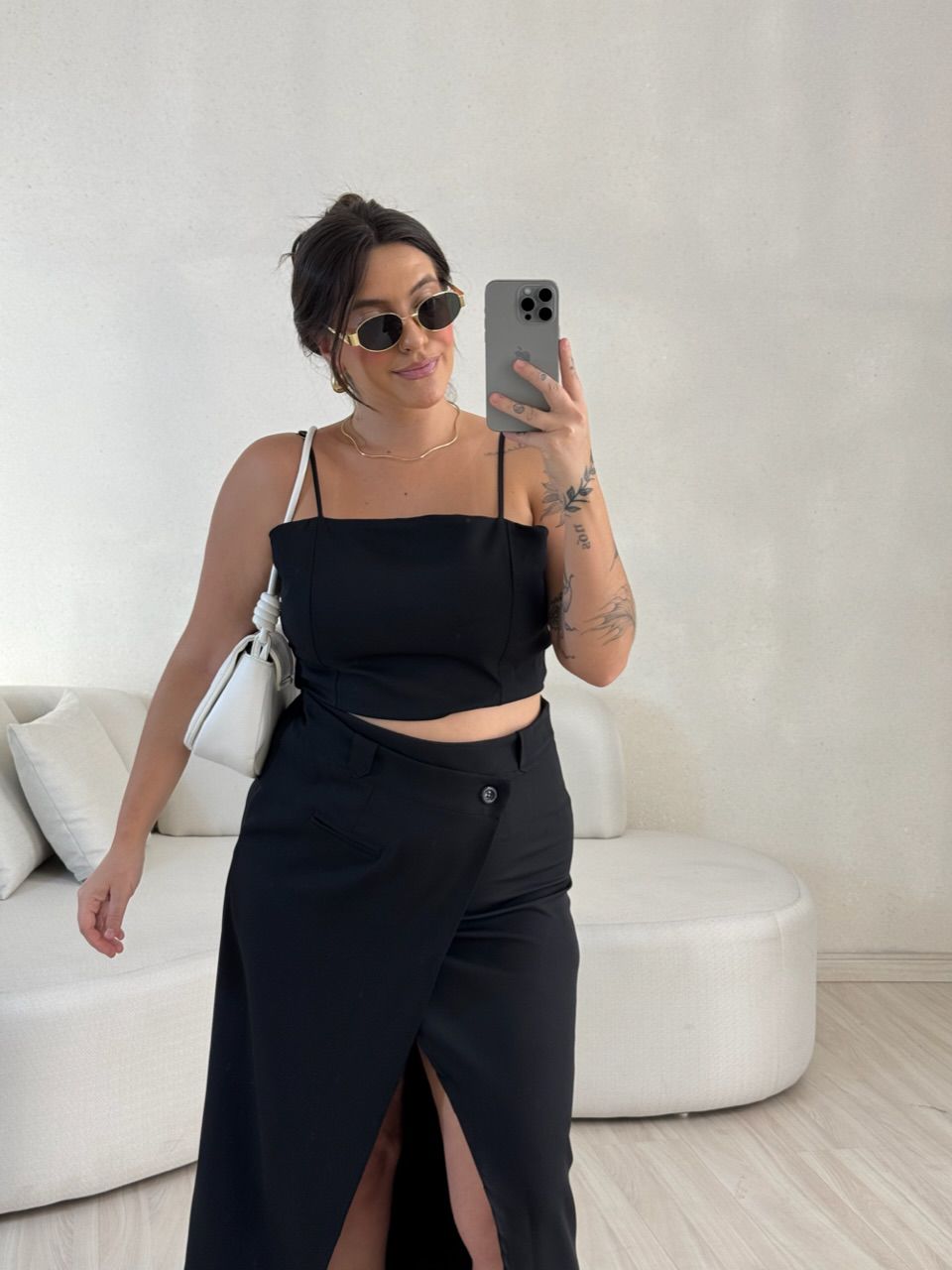 CONJUNTO FELISIA TOP SAIA MIDI preto