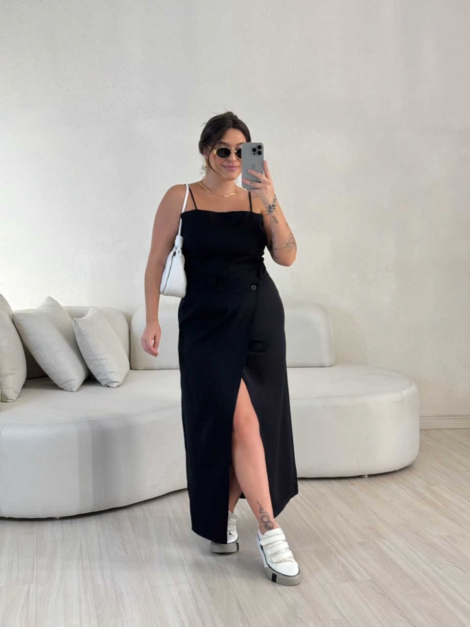 CONJUNTO FELISIA TOP SAIA MIDI preto