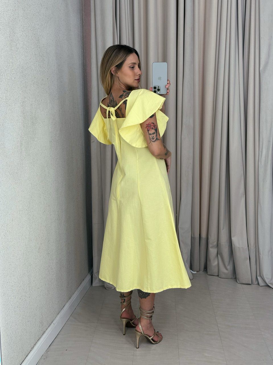 VESTIDO SAMY MANGA BABADO Amarelo