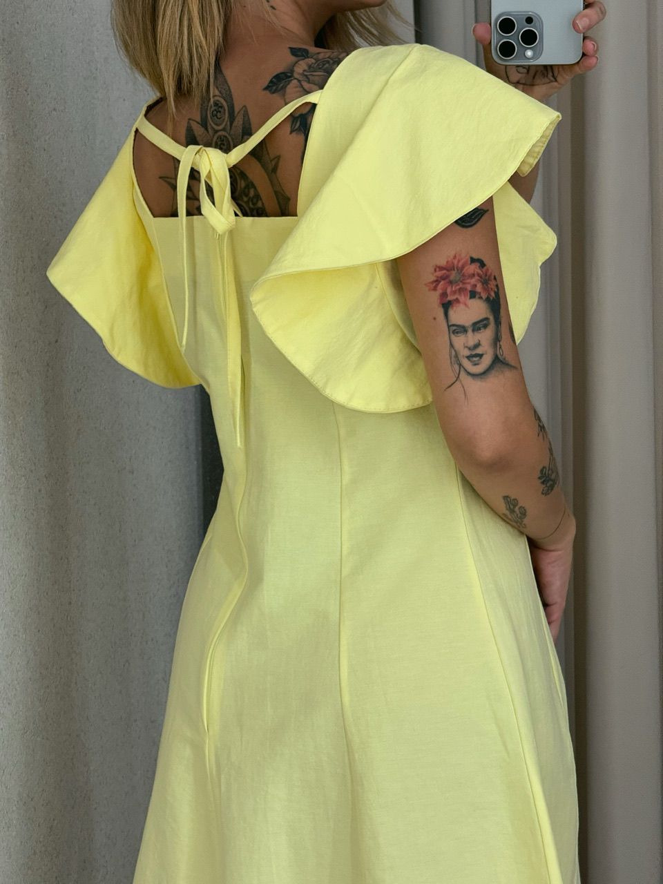 VESTIDO SAMY MANGA BABADO Amarelo
