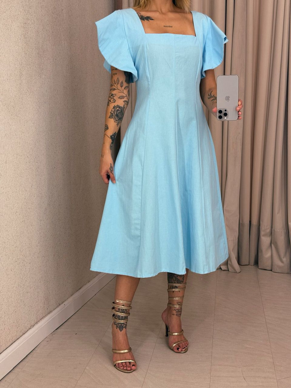 VESTIDO SAMY MANGA BABADO azul