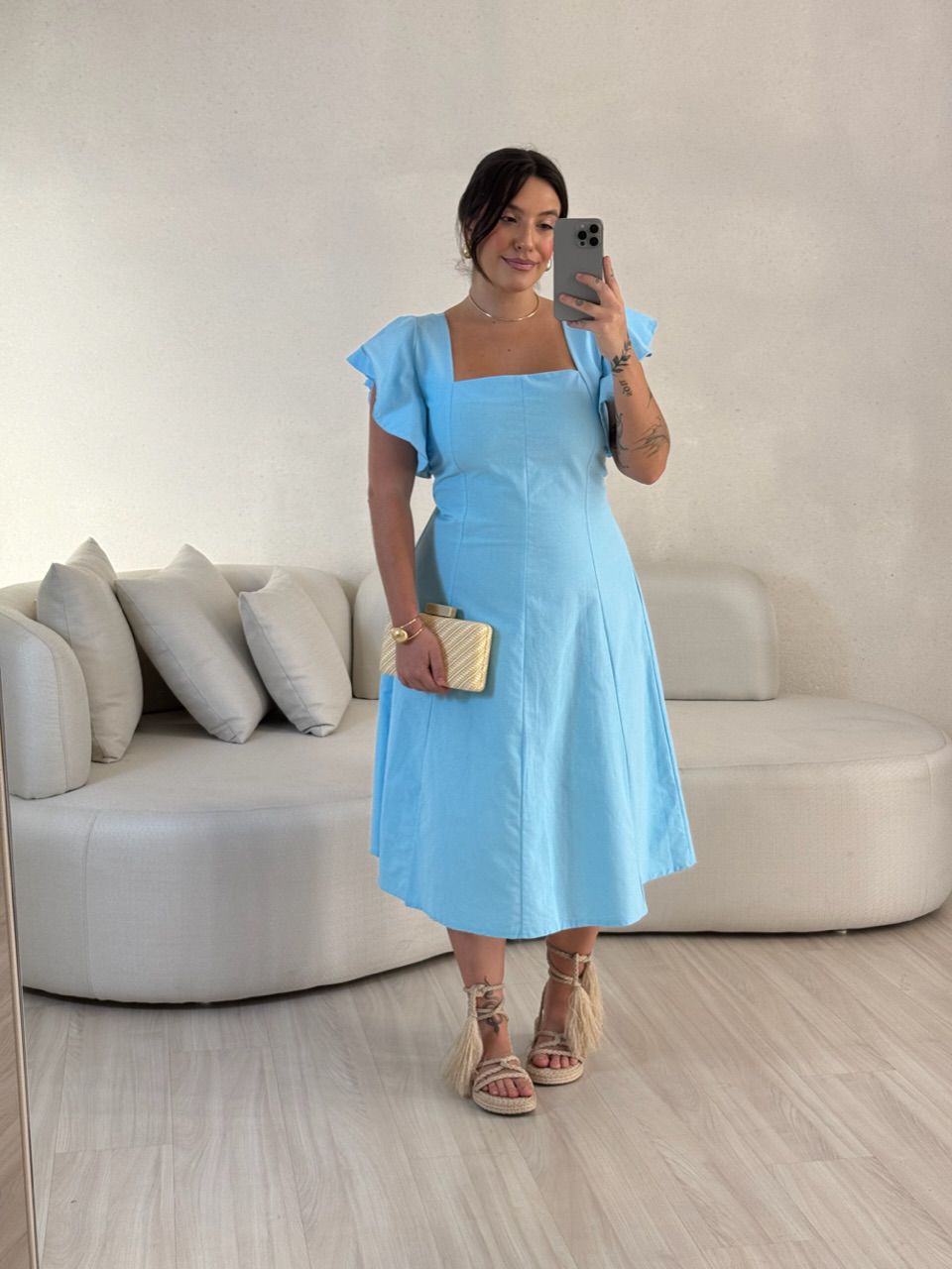 VESTIDO SAMY MANGA BABADO azul