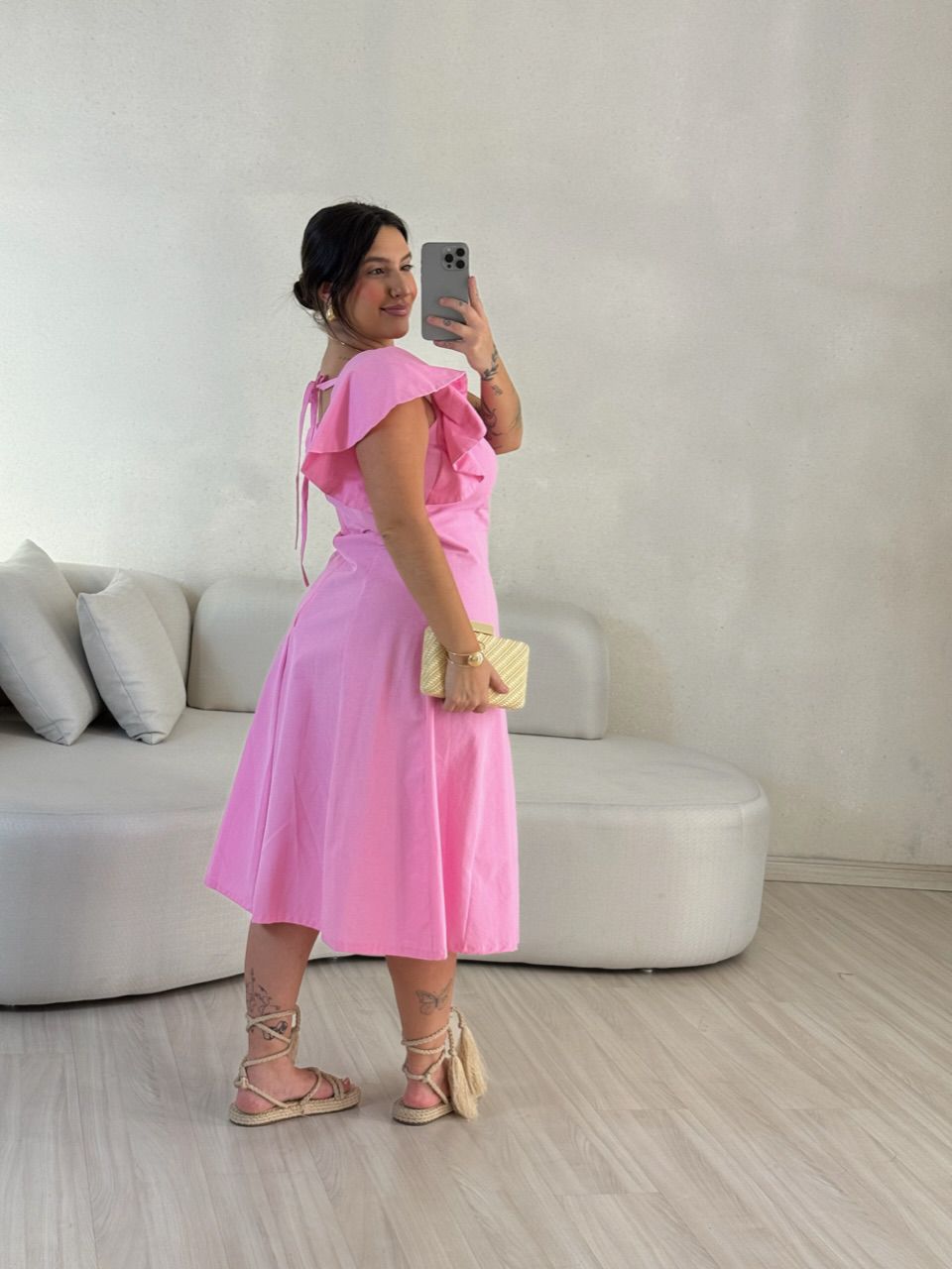 VESTIDO SAMY MANGA BABADO Rosa