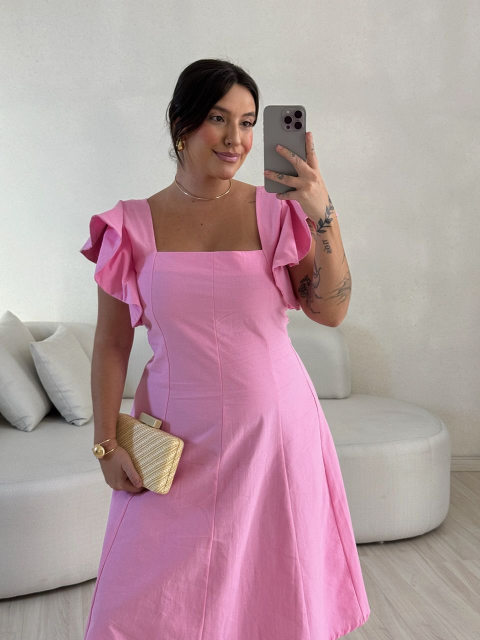 VESTIDO SAMY MANGA BABADO Rosa