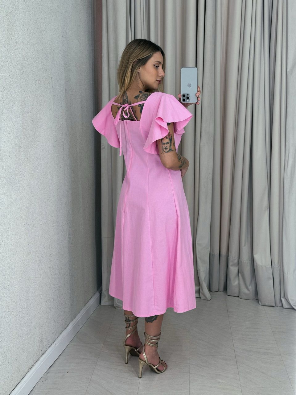 VESTIDO SAMY MANGA BABADO Rosa
