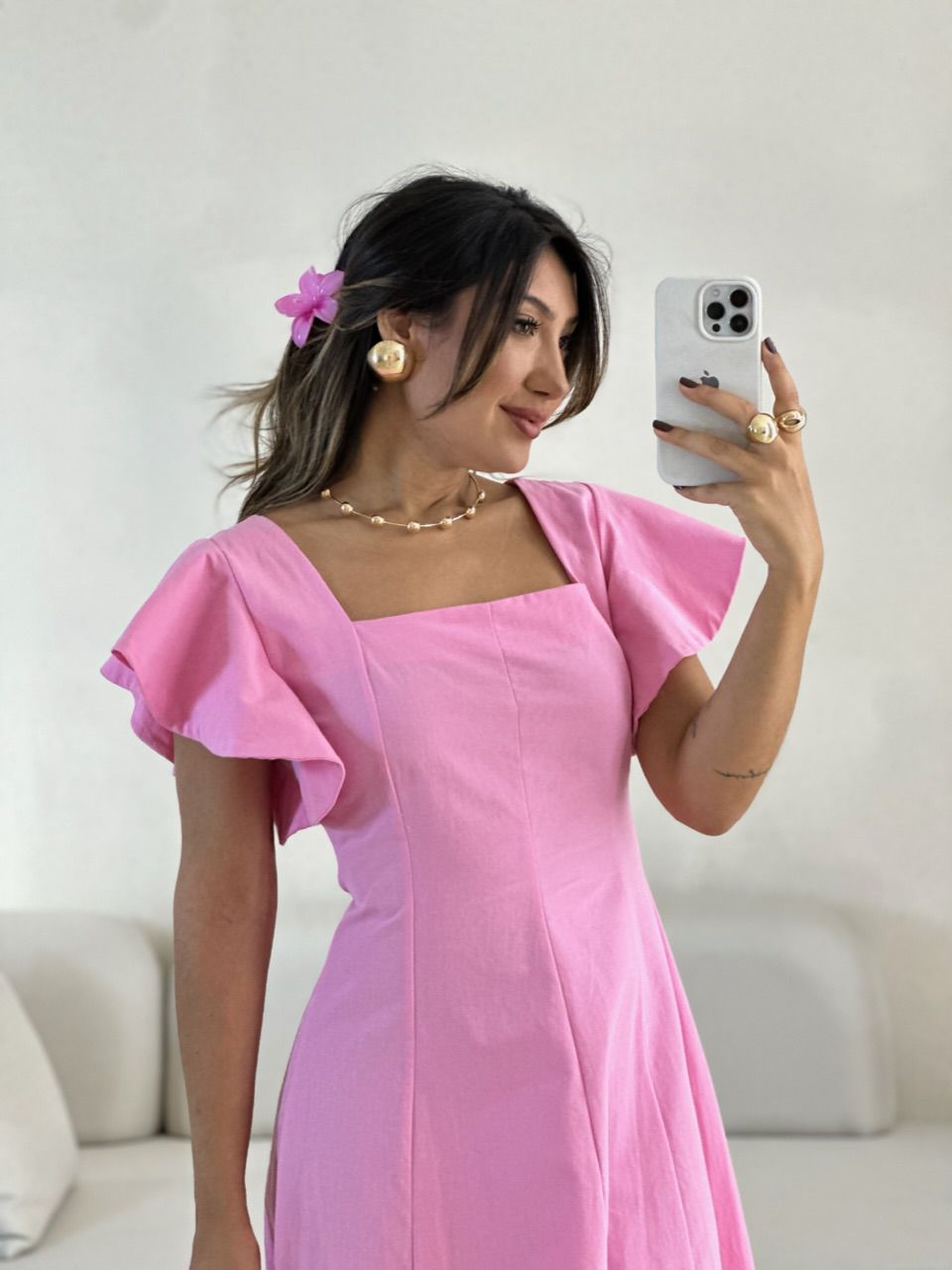 VESTIDO SAMY MANGA BABADO Rosa