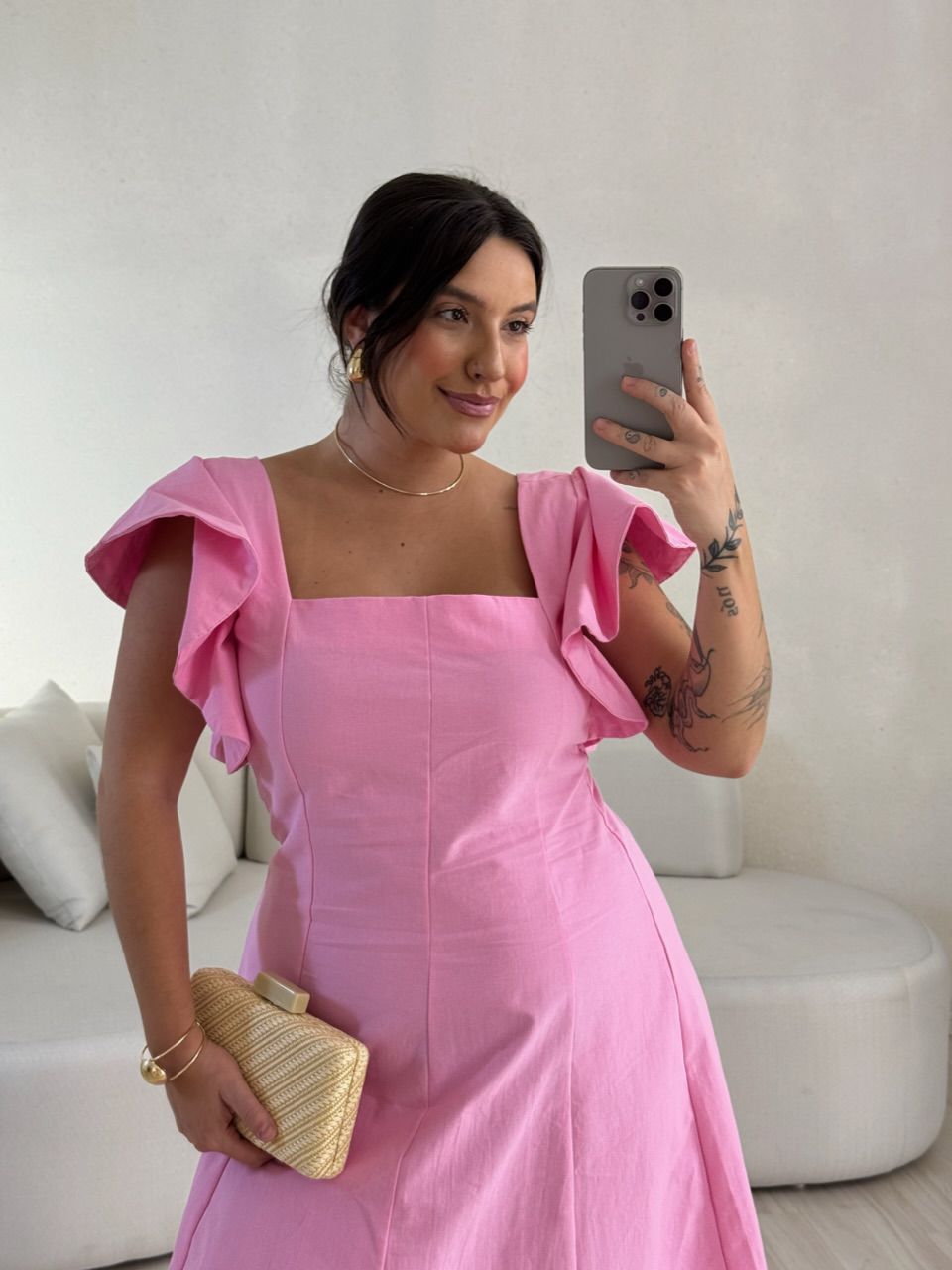 VESTIDO SAMY MANGA BABADO Rosa