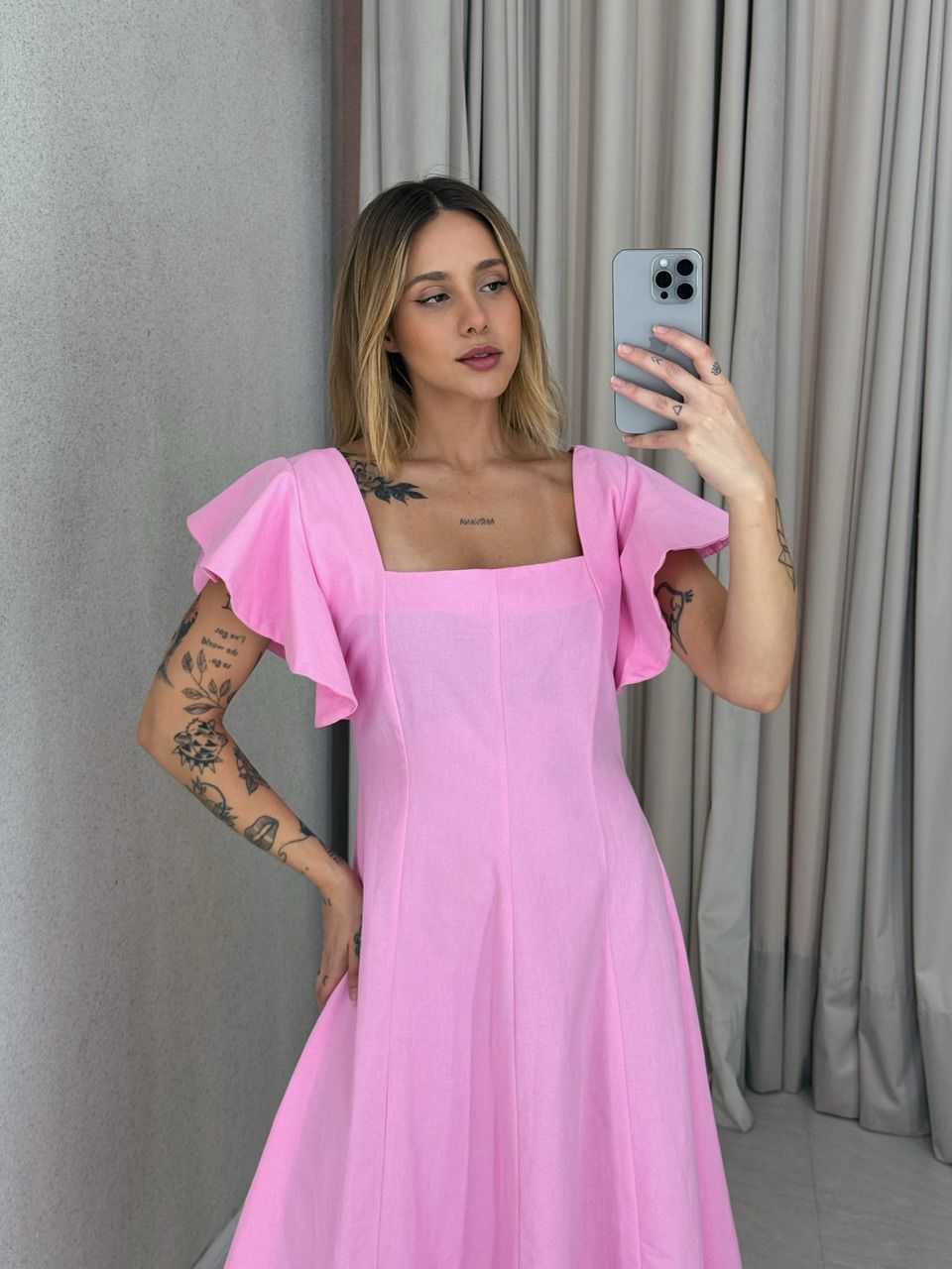 VESTIDO SAMY MANGA BABADO Rosa