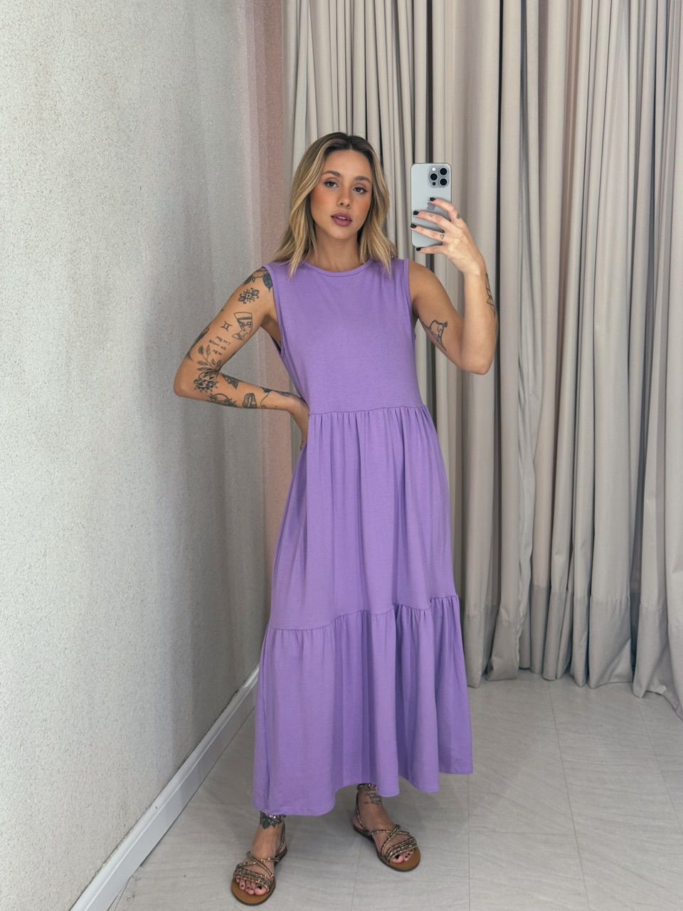 VESTIDO GILDA CAVADO Lilas - 0059440066 - CAROLLA FERRARO