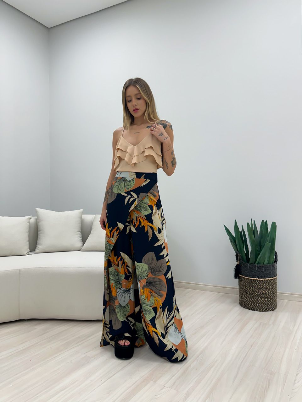 CALÇA LENÇO ESTAMPADA AZUL - 0048580109 - CAROLLA FERRARO