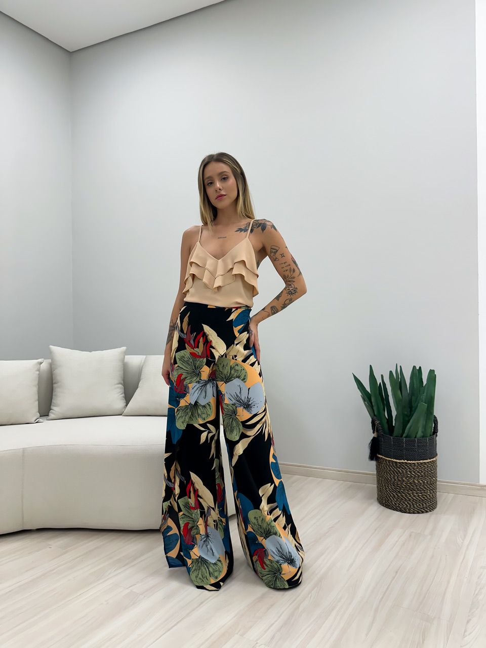 CALÇA LENÇO ESTAMPADA PRETA