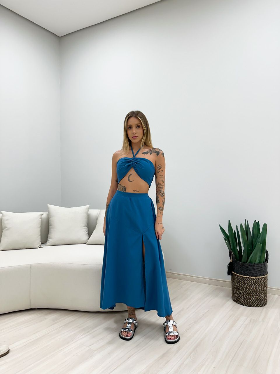 CONJUNTO MILENA SAIA MIDI AZUL