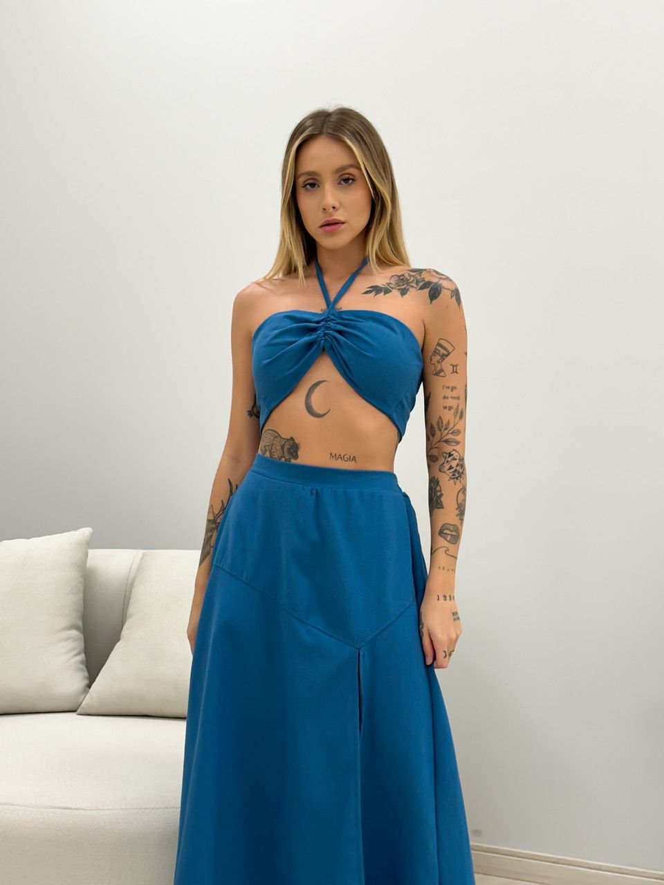 CONJUNTO MILENA SAIA MIDI AZUL
