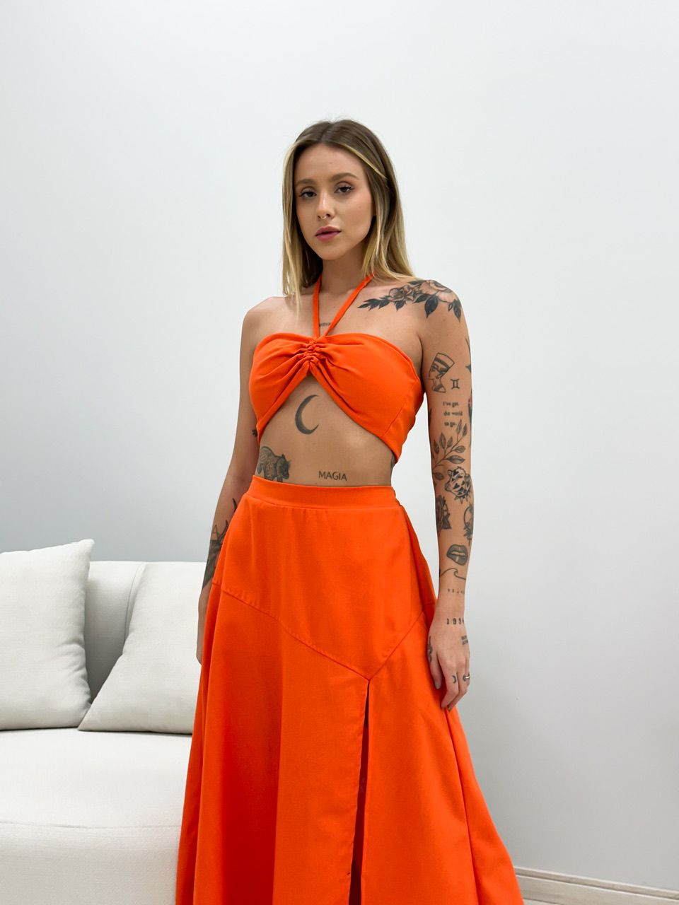 CONJUNTO MILENA SAIA MIDI LARANJA