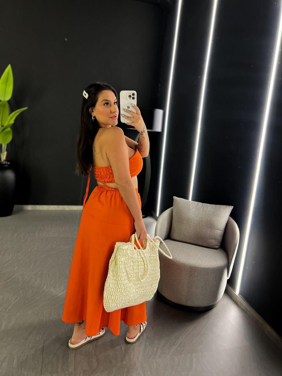 CONJUNTO MILENA SAIA MIDI LARANJA