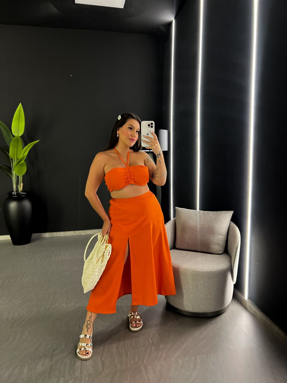 CONJUNTO MILENA SAIA MIDI LARANJA
