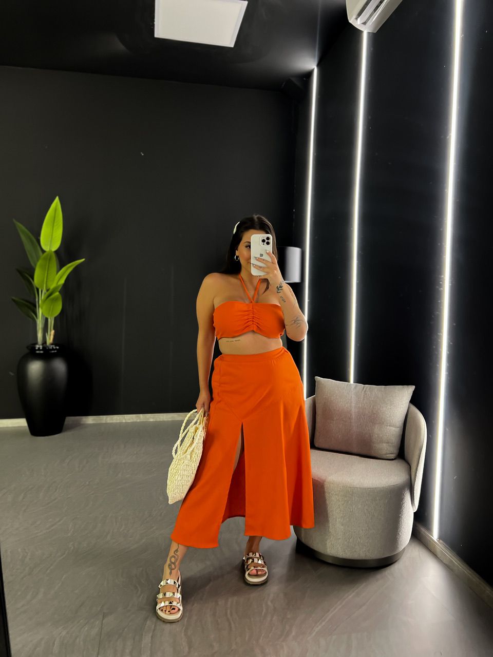 CONJUNTO MILENA SAIA MIDI LARANJA