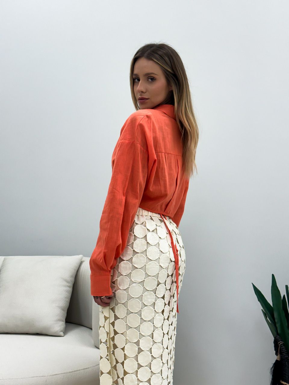 CROPPED CAMISA MANGA LONGA LARANJA