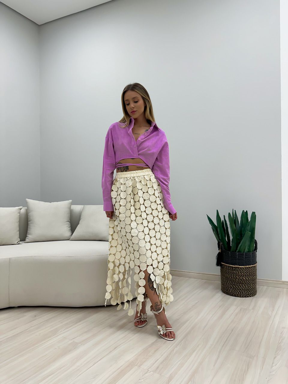 CROPPED CAMISA MANGA LONGA LILÁS