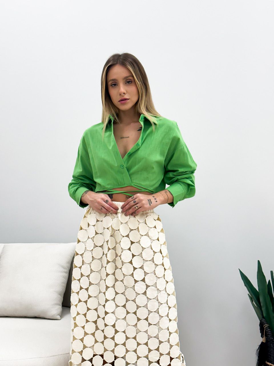 CROPPED CAMISA MANGA LONGA VERDE