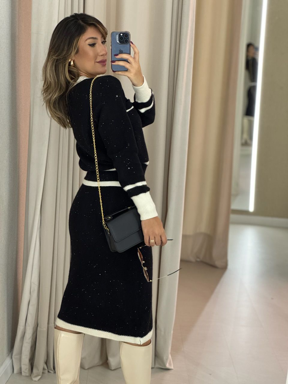 CONJUNTO CHANEL TRICOT PRETO/OFF