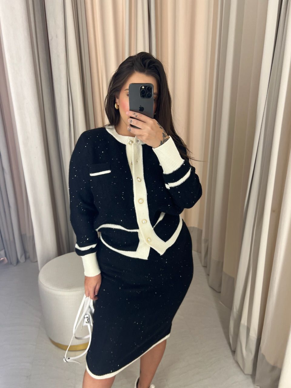 CONJUNTO CHANEL TRICOT PRETO/OFF
