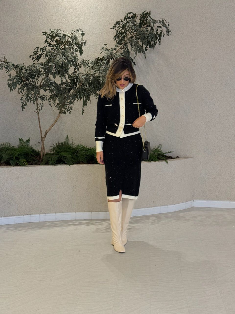CONJUNTO CHANEL TRICOT PRETO/OFF