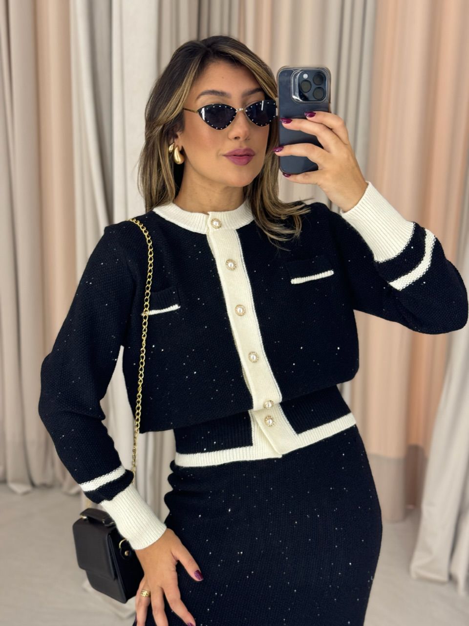 CONJUNTO CHANEL TRICOT PRETO/OFF