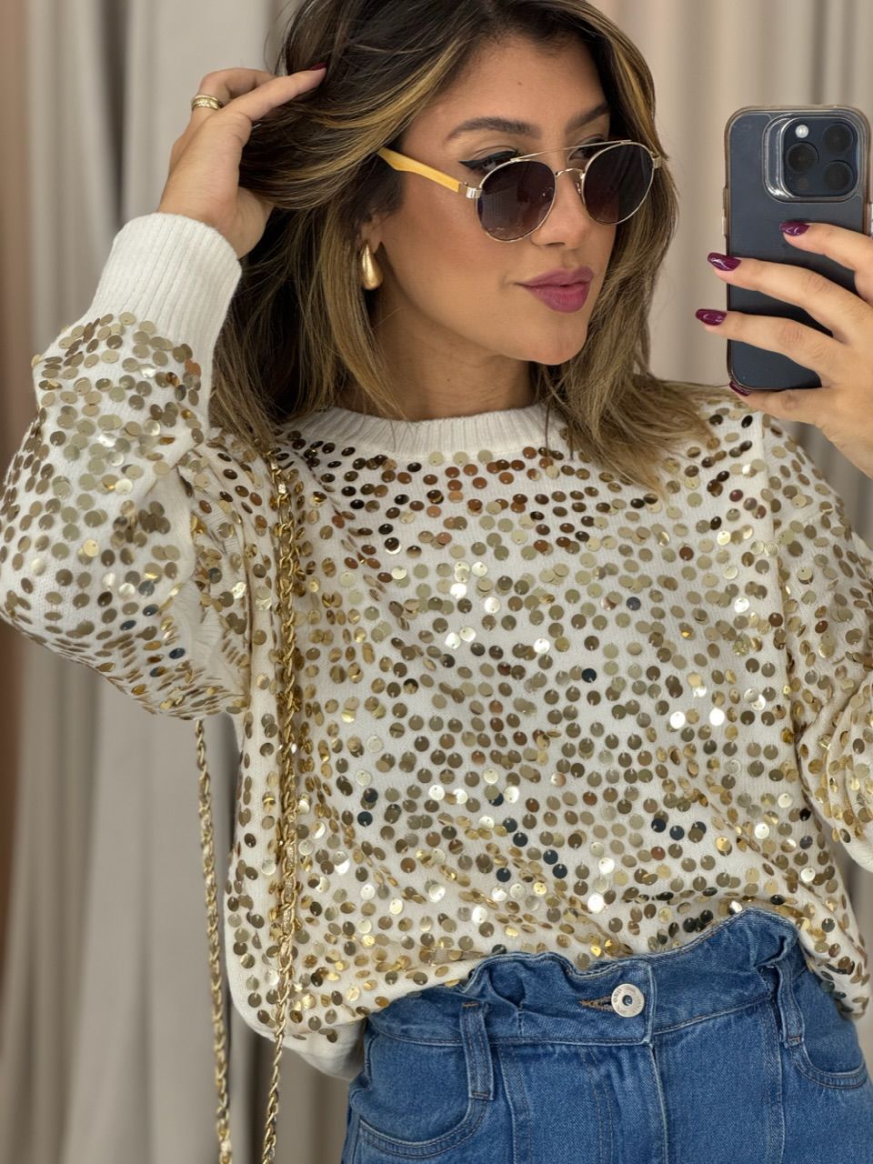 TRICOT GABI LANTEJOULA DOURADO