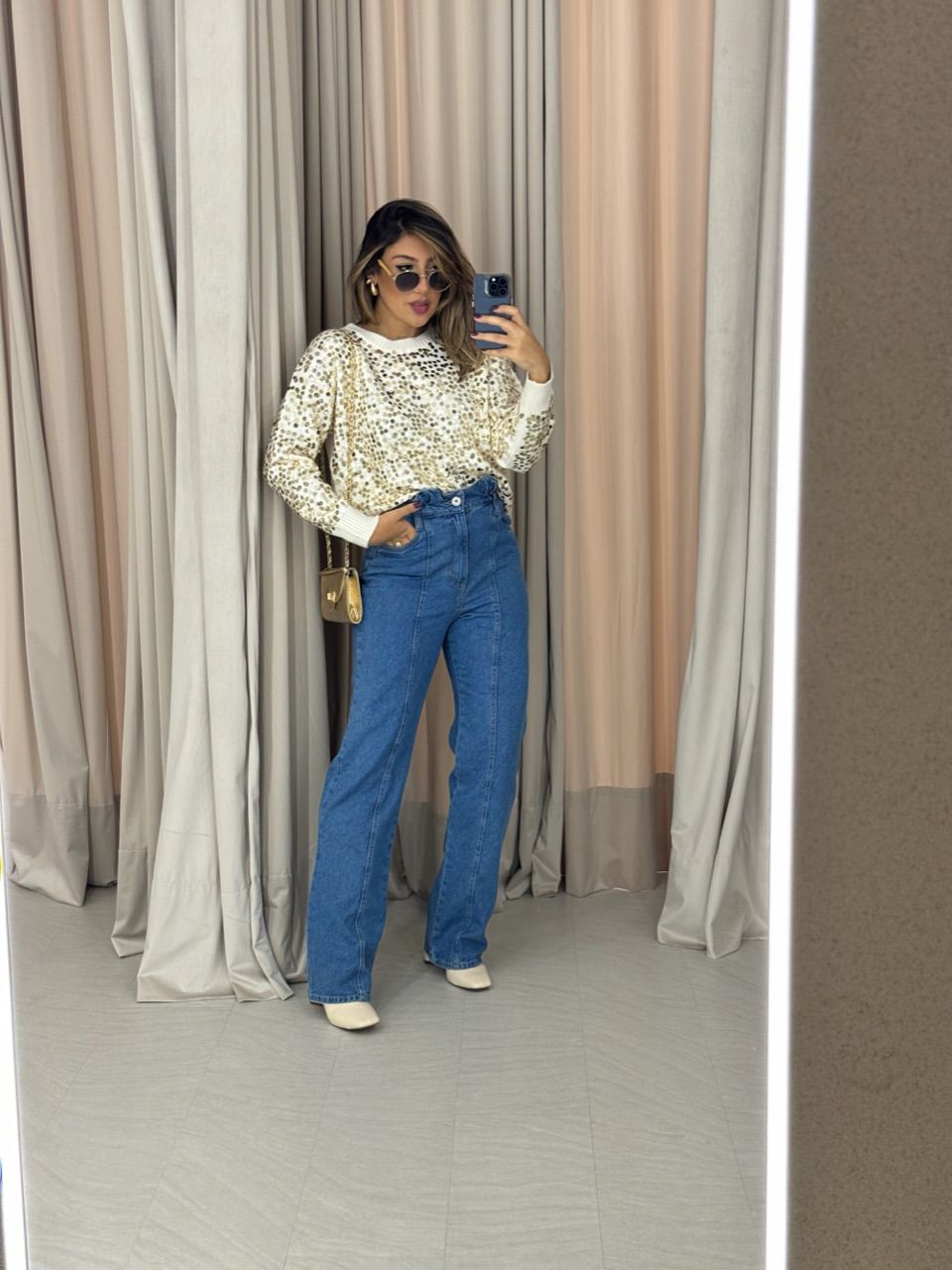 TRICOT GABI LANTEJOULA DOURADO