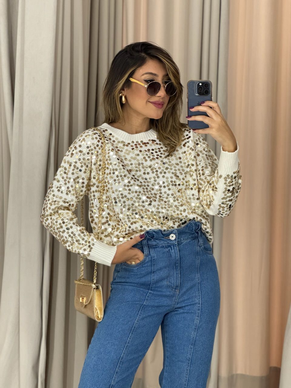 TRICOT GABI LANTEJOULA DOURADO