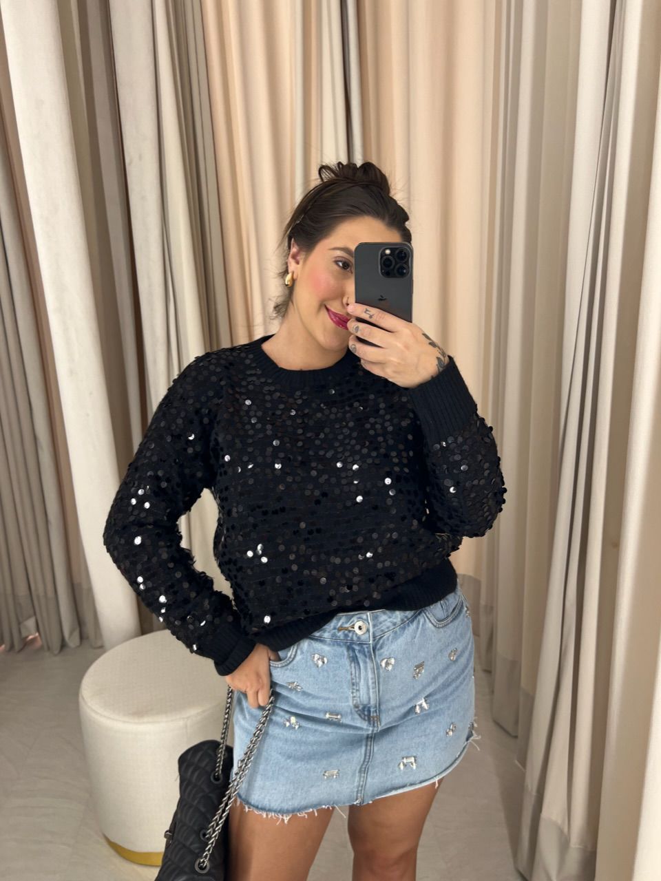 TRICOT GABI LANTEJOULA PRETO