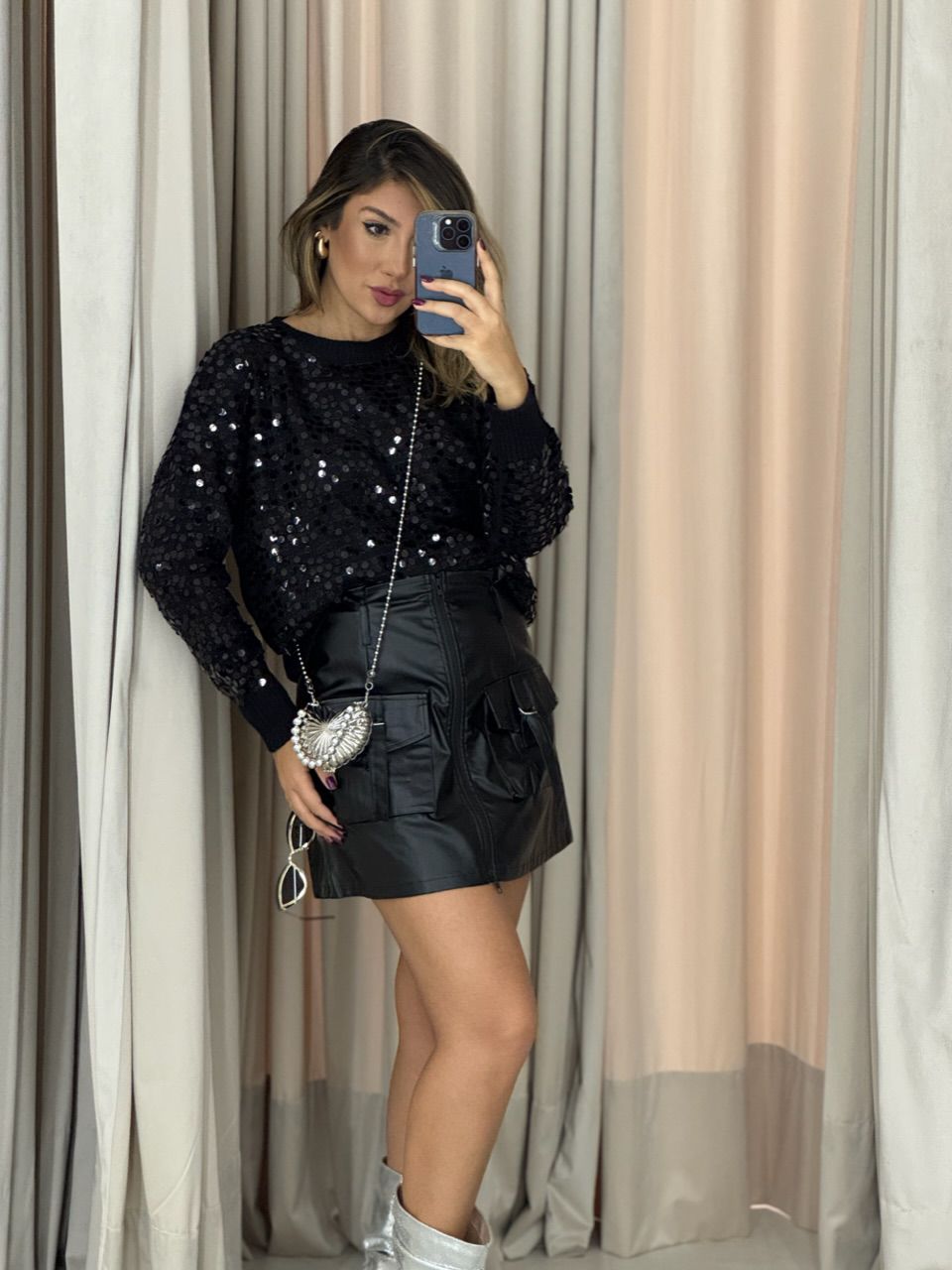 TRICOT GABI LANTEJOULA PRETO