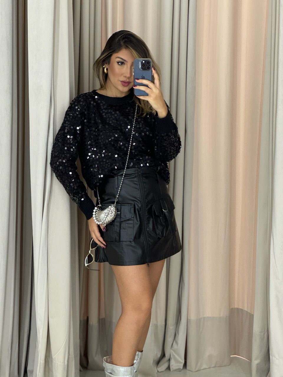 TRICOT GABI LANTEJOULA PRETO